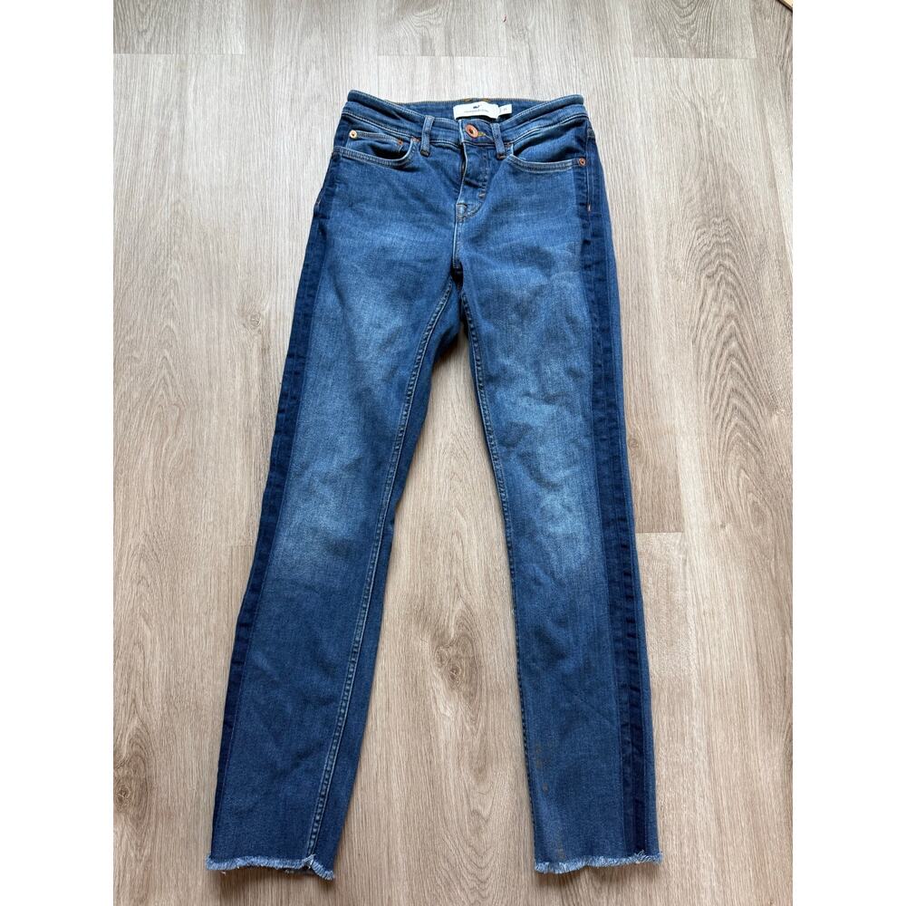 Vineyard Vines High Rise Straight Crop Jeans, size 25, blue, raw hem